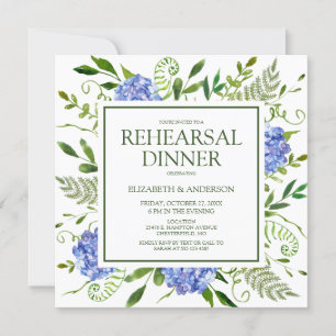 Invitation Dîner de répétition d'aquarelle florale Blue Hydra