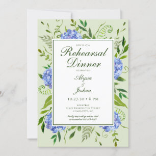 Invitation Dîner de répétition d'aquarelle florale Blue Hydra