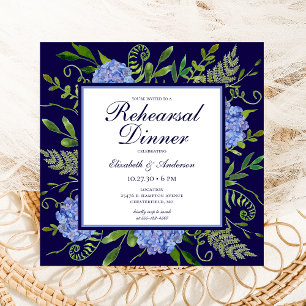 Invitation Dîner de répétition d'aquarelle florale Blue Hydra