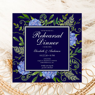 Invitation Dîner de répétition d'aquarelle florale Blue Hydra