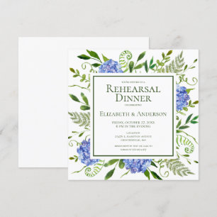 Invitation Dîner de répétition d'aquarelle florale Blue Hydra