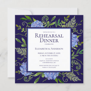 Invitation Dîner de répétition d'aquarelle florale Blue Hydra