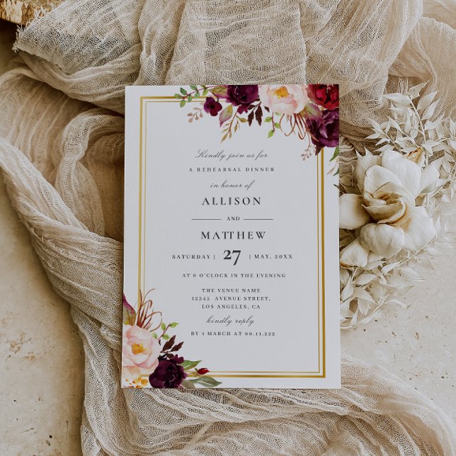 Invitation dîner de répétition d'automne floral bordeaux invi (Créateur téléchargé)