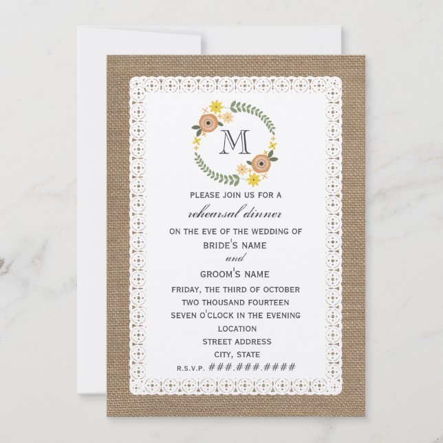 Invitation Dîner de répétition d'automne inspiré par Burlap & (Devant)