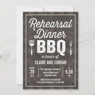 Invitation Dîner de répétition de barbecue en bois rustique I