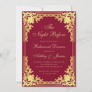 Invitation Dîner de répétition de Bourgogne Vintage Faux papi