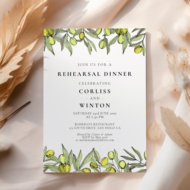 Invitation Dîner de répétition de branche Olive moderne (Créateur téléchargé)