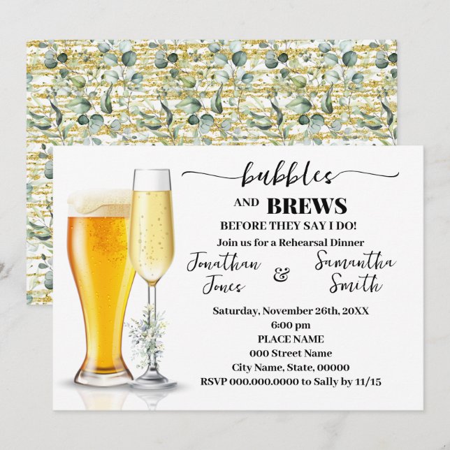 Invitation Dîner de répétition de bulles et brasseries Eucaly (Devant / Derrière)