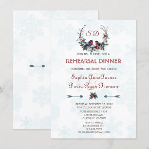 Invitation Dîner de répétition de Bullfinch de Wreath d'hiver