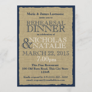 Invitation Dîner de répétition de Burlap Look Marine Blue
