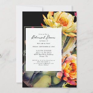 Invitation Dîner de répétition de cactus tropical floral noir