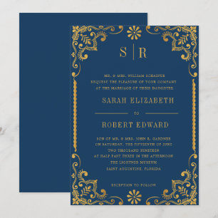 Invitation Dîner de répétition de cadre bleu or de la marine