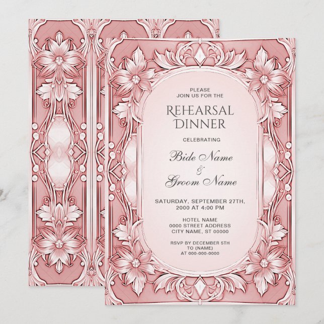 Invitation Dîner de répétition de cadre floral rose Invitatio (Devant / Derrière)