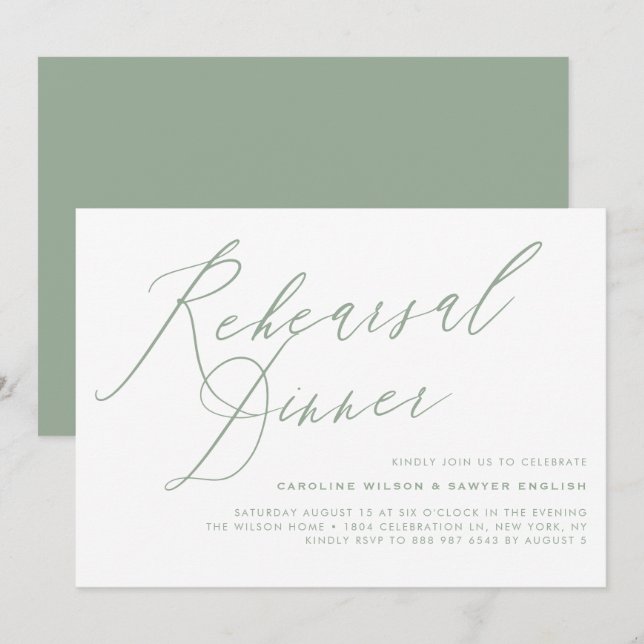 Invitation Dîner de répétition de calligraphie élégant de Bou (Devant / Derrière)