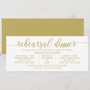 Invitation Dîner de répétition de calligraphie or et blanc