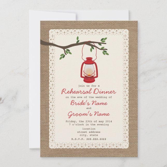 Invitation Dîner de répétition de camping inspiré par Burlap (Devant)