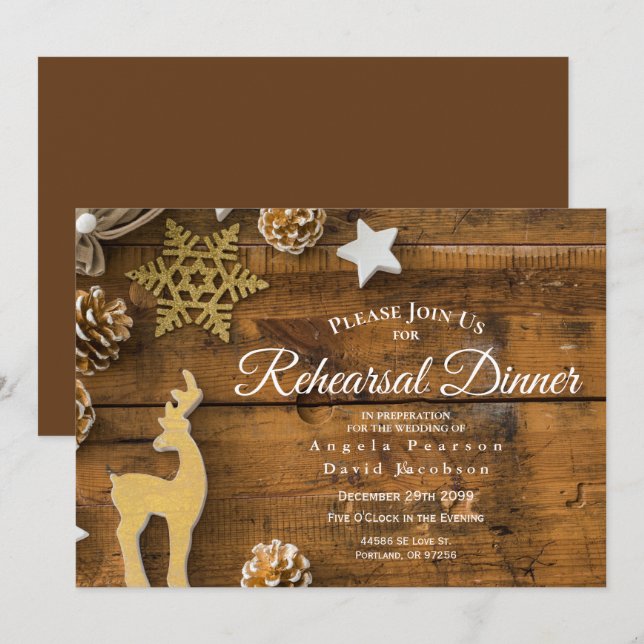 Invitation Dîner de répétition de cerfs de Noël rustique (Devant / Derrière)