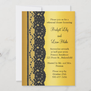 Invitation Dîner de répétition de dentelle en or
