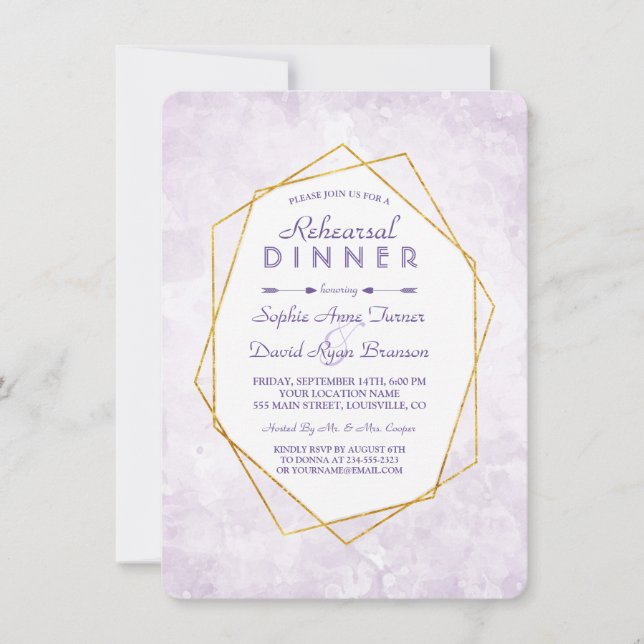 Invitation Dîner de répétition de diamant géométrique or (Devant)