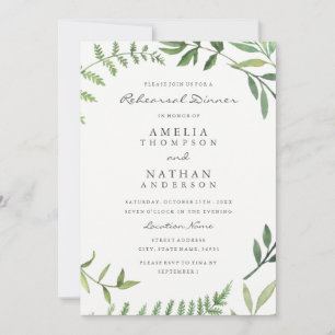 Invitation Dîner de répétition de feuille d'aquarelle verte I