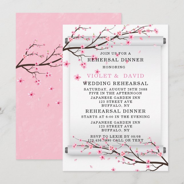 Invitation Dîner de répétition de fleurs de cerisiers japonai (Devant / Derrière)