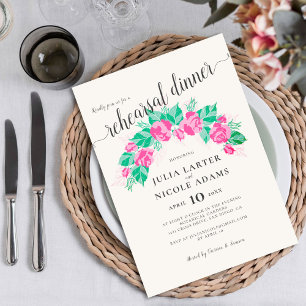 Invitation Dîner de répétition de fleurs de rose vertes roses