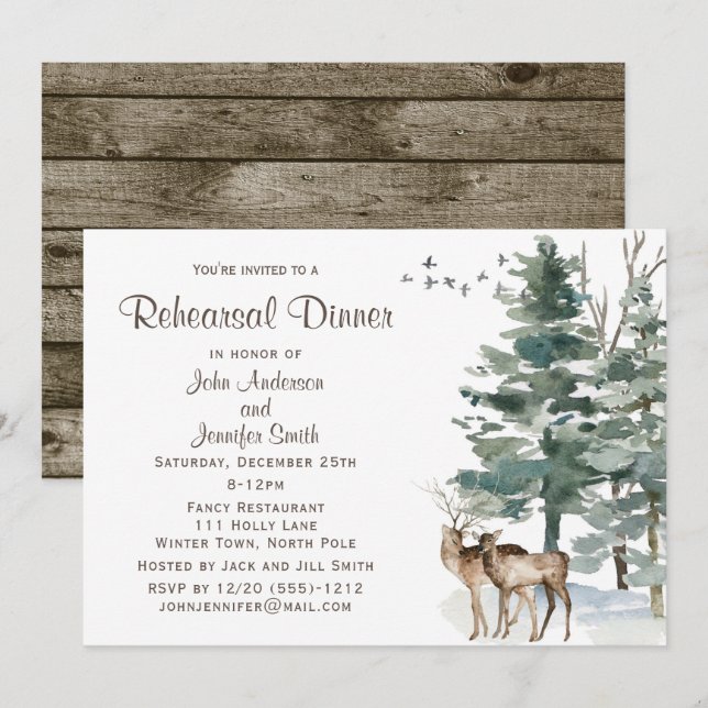 Invitation Dîner de répétition de forêt rustique (Devant / Derrière)