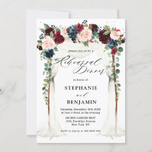 Invitation Dîner de répétition de la Burgundy Blush Navy Flor