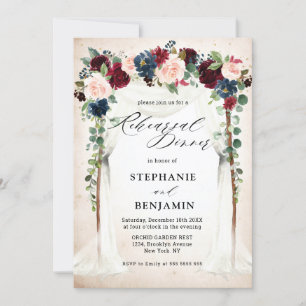 Invitation Dîner de répétition de la Burgundy Blush Navy Flor