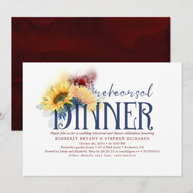 Invitation Dîner de répétition de la Chute Bleue de la Marine (Devant / Derrière)