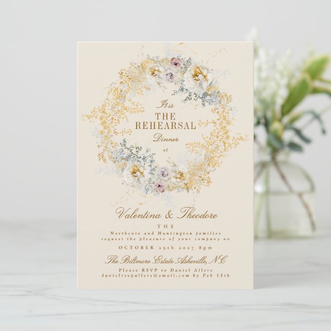 Invitation dîner de répétition de la couronne botanique dorée (Debout devant)