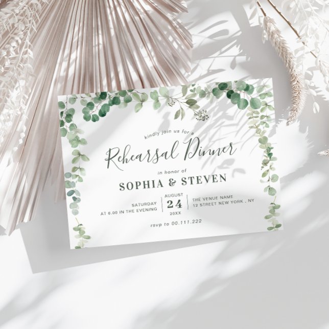 Invitation dîner de répétition de la couronne d'eucalyptus (Créateur téléchargé)