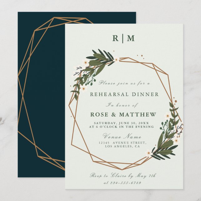 Invitation dîner de répétition de la couronne florale invitat (Devant / Derrière)