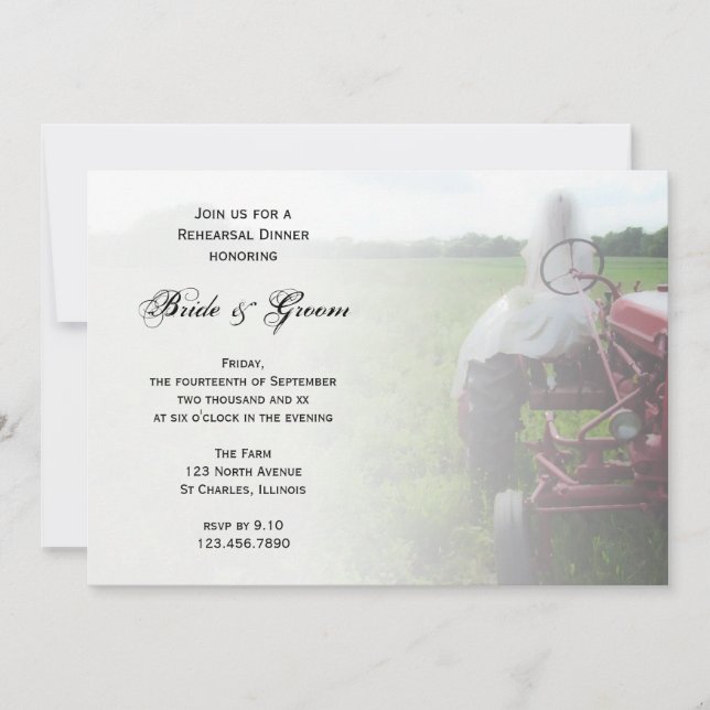 Invitation Dîner de répétition de la mariée et du tracteur ag (Devant)