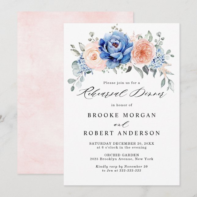 Invitation Dîner de répétition de la Marine Blue Slate Dusty  (Devant / Derrière)