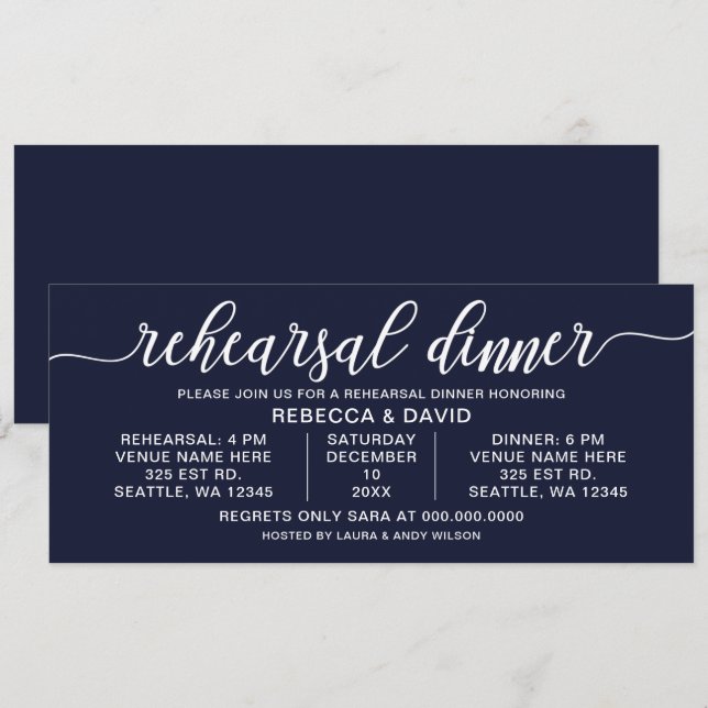 Invitation Dîner de répétition de la Marine et de la Calligra (Devant / Derrière)