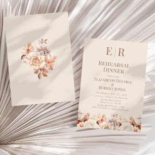 Invitation Dîner de répétition de la Mousse d'or rose Floral 