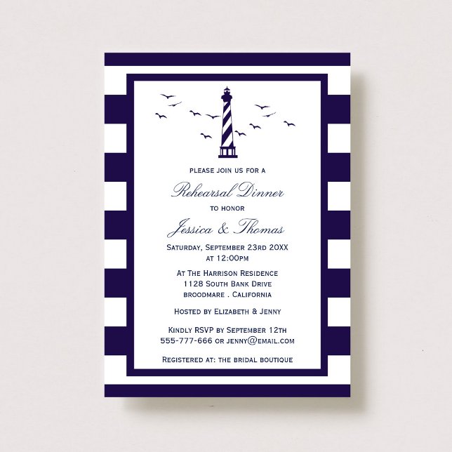 Invitation Dîner de répétition de la Navy & White Stripe Ligh (Créateur téléchargé)
