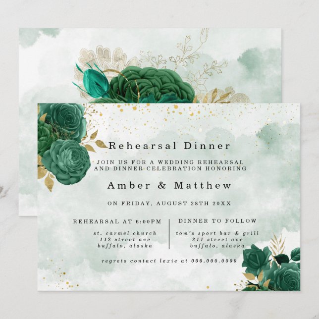 Invitation Dîner de répétition de la Parties scintillant d'or (Devant / Derrière)
