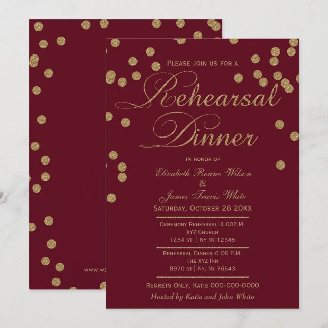 Invitation dîner de répétition de la parties scintillant d'or (Devant / Derrière)