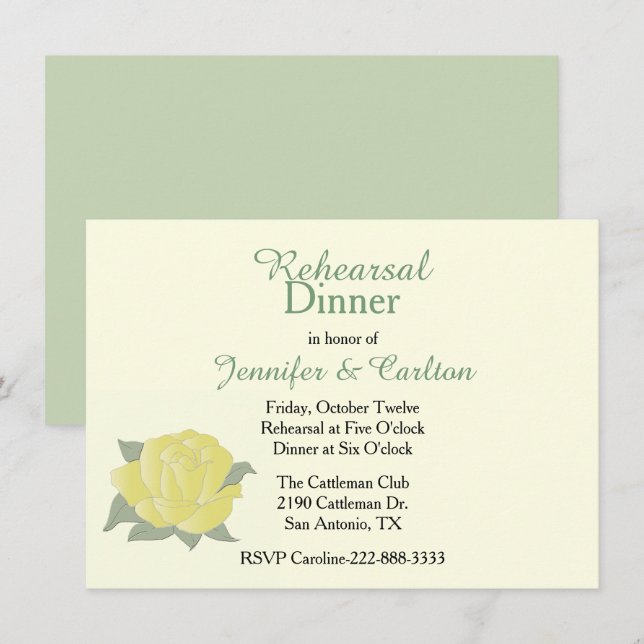 Invitation Dîner de répétition de la rose jaune du Texas Invi (Devant / Derrière)