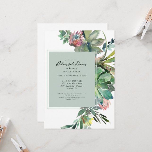 Invitation Dîner de répétition de l'âge de cactus Tropical Su (Devant/Arrière en situation)