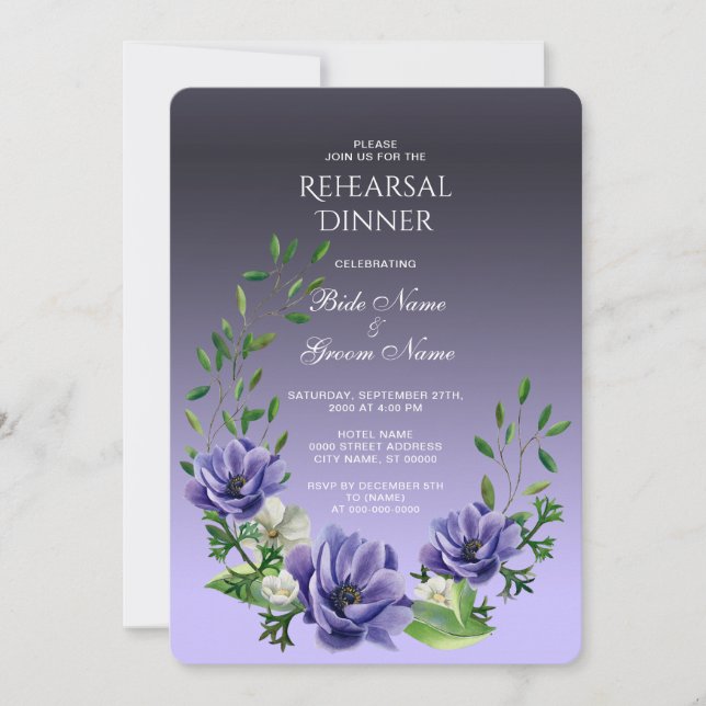 Invitation Dîner de répétition de l'aquarelle violet (Devant)