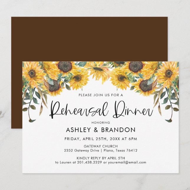 Invitation Dîner de répétition de l'automne du tournesol Invi (Devant / Derrière)