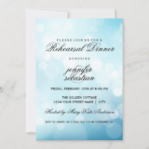 Invitation Dîner de répétition de luxe Blue Bokeh Light Chic