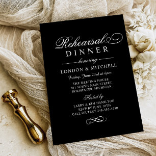 Invitation Dîner de répétition de mariage à l'écriture noire 