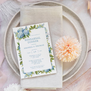 Invitation Dîner de répétition de mariage aux hortensias bleu