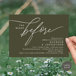 Invitation Dîner de répétition de mariage avec écriture olive