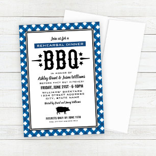 Invitation Dîner de répétition de mariage BBQ Rustic Blue