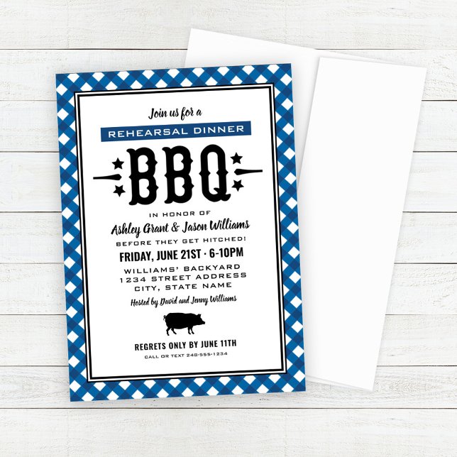 Invitation Dîner de répétition de mariage BBQ Rustic Blue (Créateur téléchargé)